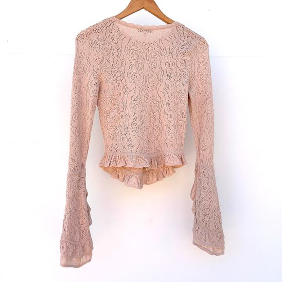 Ronny Kobo Pink Ruffle Pointelle Lace Long Sleeve Small Romantic Top Blouse - Picture 5 of 9